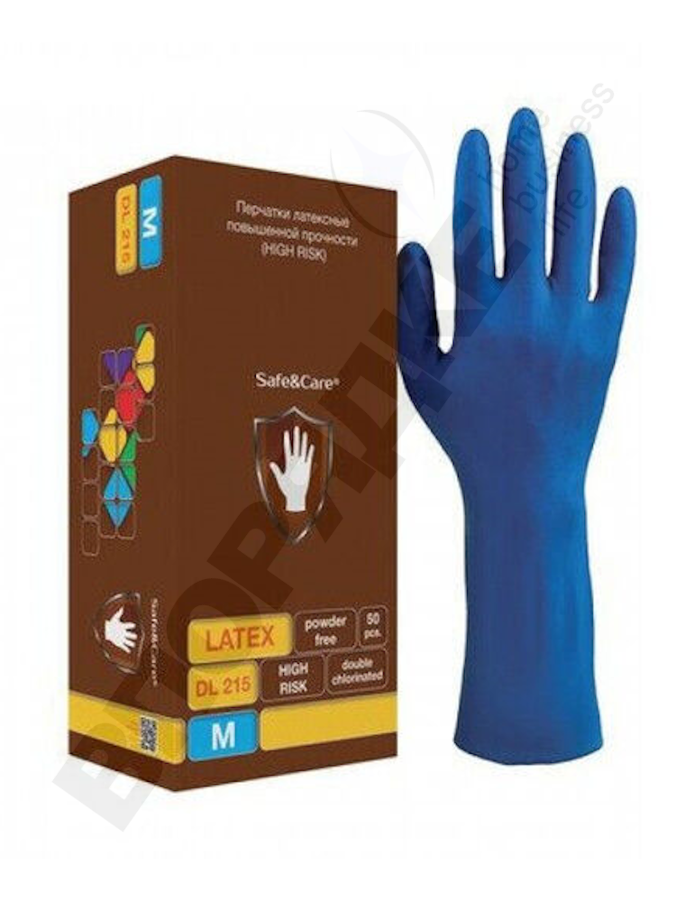 Хозяйственные перчатки "Clean+Safe" синие HIGH RISK  (M) 25пар/уп