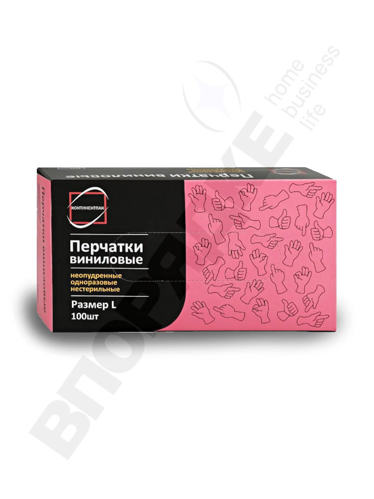 Виниловые перчатки "КонтинентПак" прозрачные L 100шт/уп