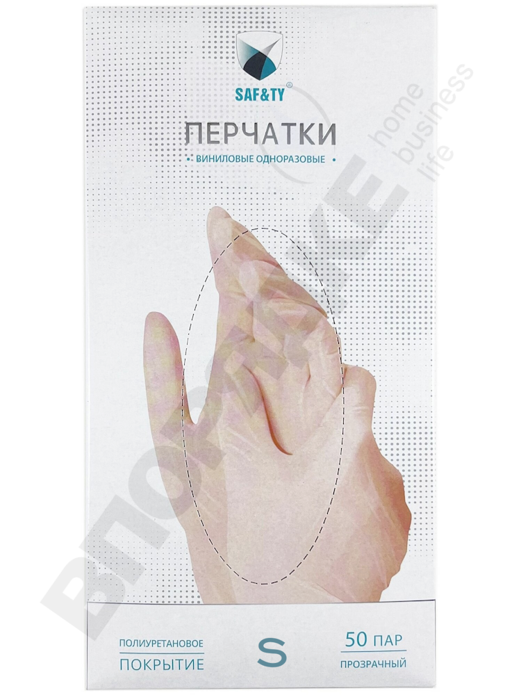 Виниловые перчатки "SAF&TY" прозрачные S 100ш/уп
