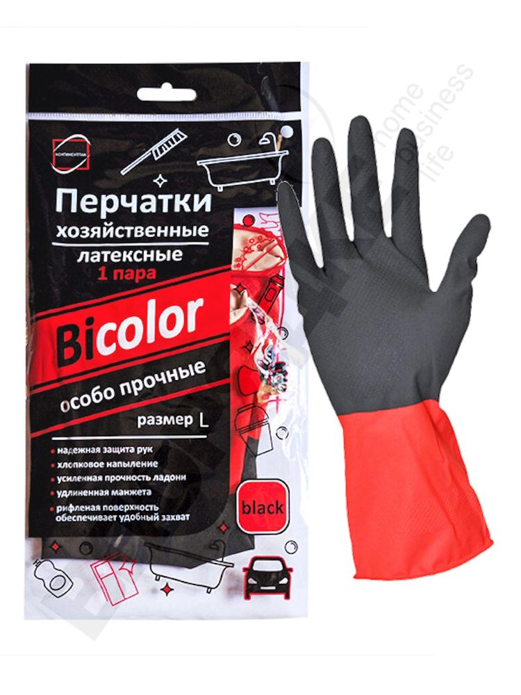 Перчатки "КП" BICOLOR Black Особо прочные (черный+красный) L 1пара/уп