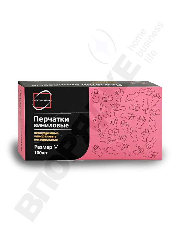 Виниловые перчатки "КонтинентПак" прозрачные M 100шт/уп