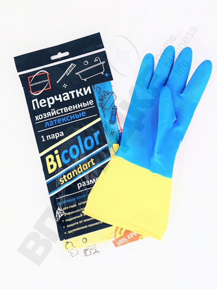 Перчатки "КП" BICOLOR (особо прочные, синий+желтый) M 1пара/уп