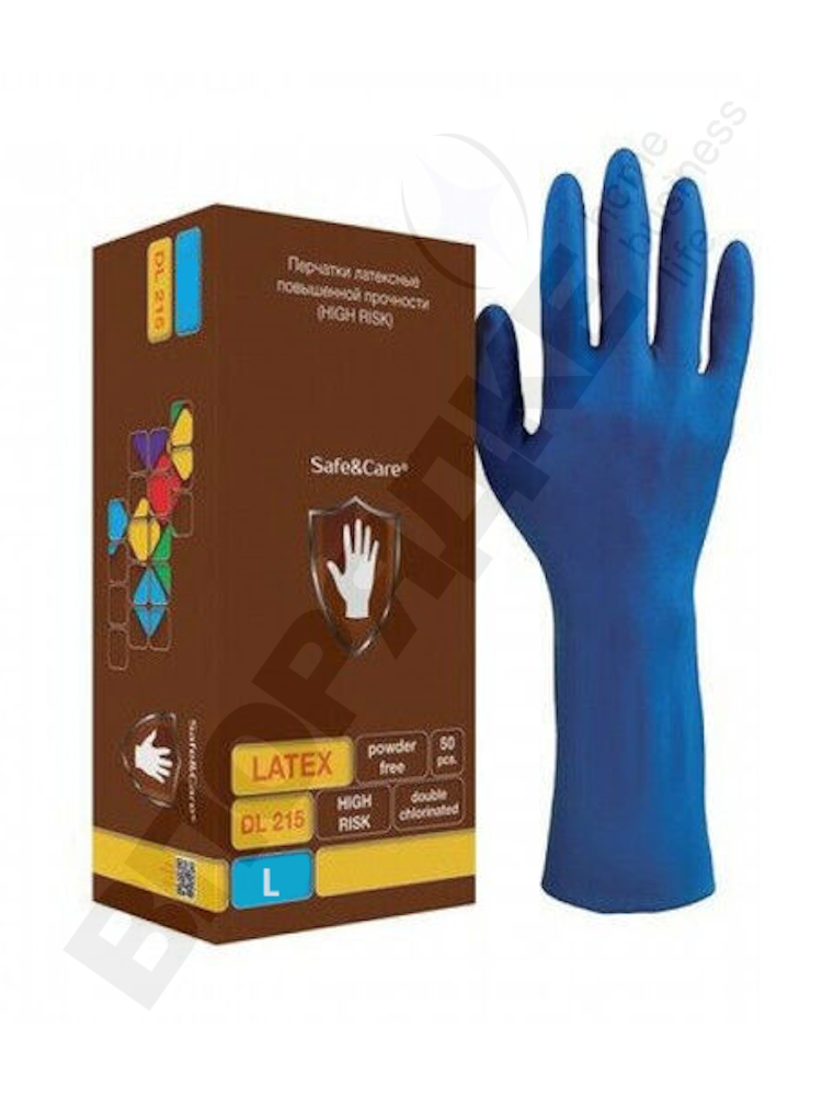 Хозяйственные перчатки "Clean+Safe" синие HIGH RISK  (L) 25пар/уп