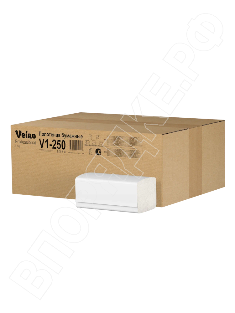 Полотенца V-сложение "Veiro" V1-250 professional lite 1сл/25г. 250л/1уп