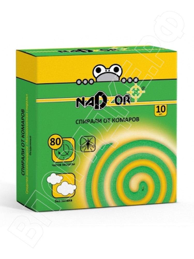 Спираль от комаров Зеленая "NADZOR" малодымная 10шт/уп