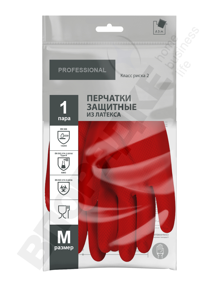 Перчатки защитные КЩС "ADM" (красные) M 1пара/уп