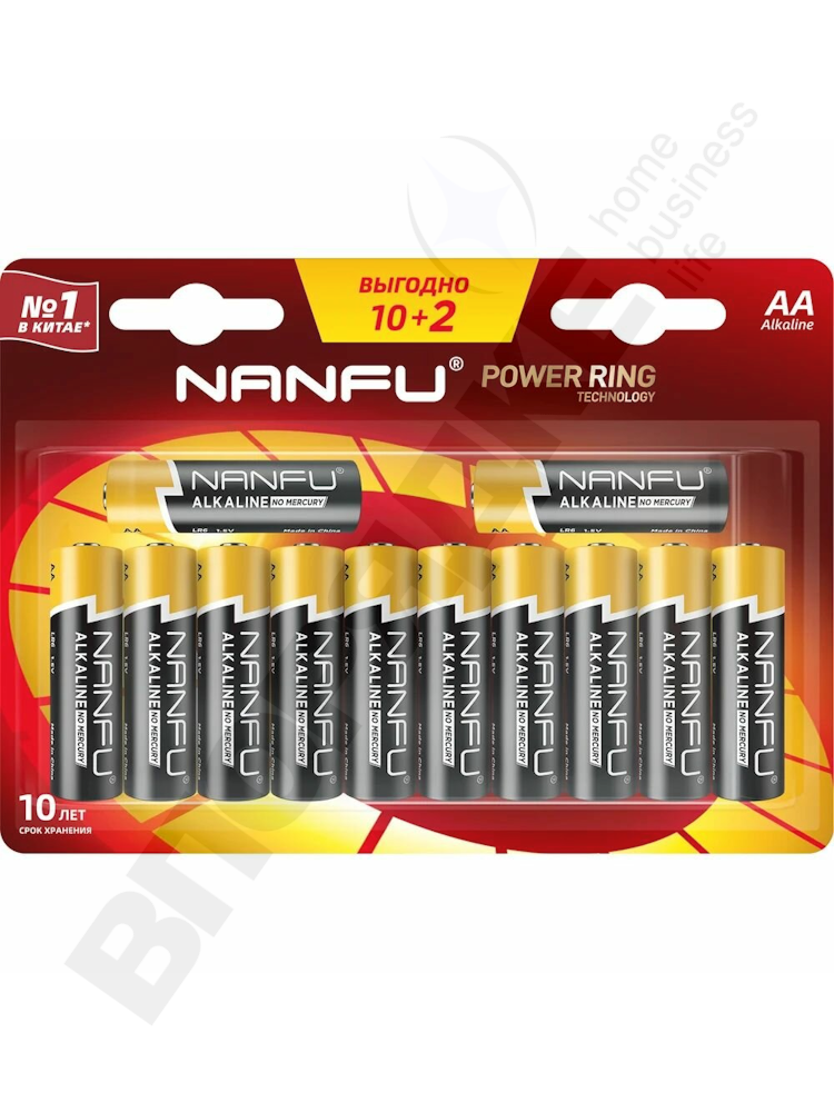 Батарейки Nanfu AA (пальчиковые) 10+2шт/уп
