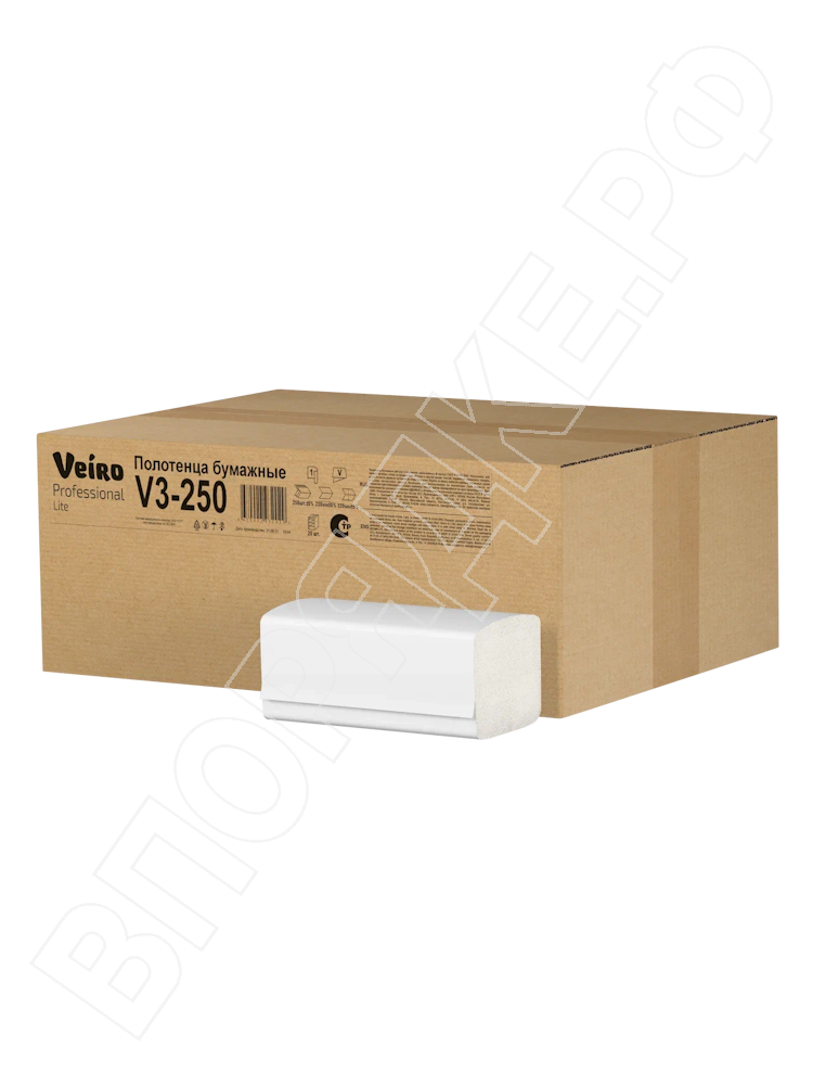 Полотенца V-сложение "Veiro" V3-250 professional lite 1сл/23г 250л/1уп