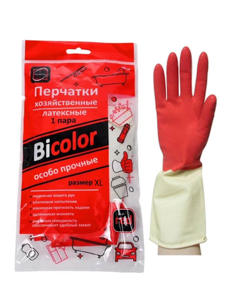 Перчатки "КП" BICOLOR RED Особо прочные (красный+белый) XL 1пара/уп