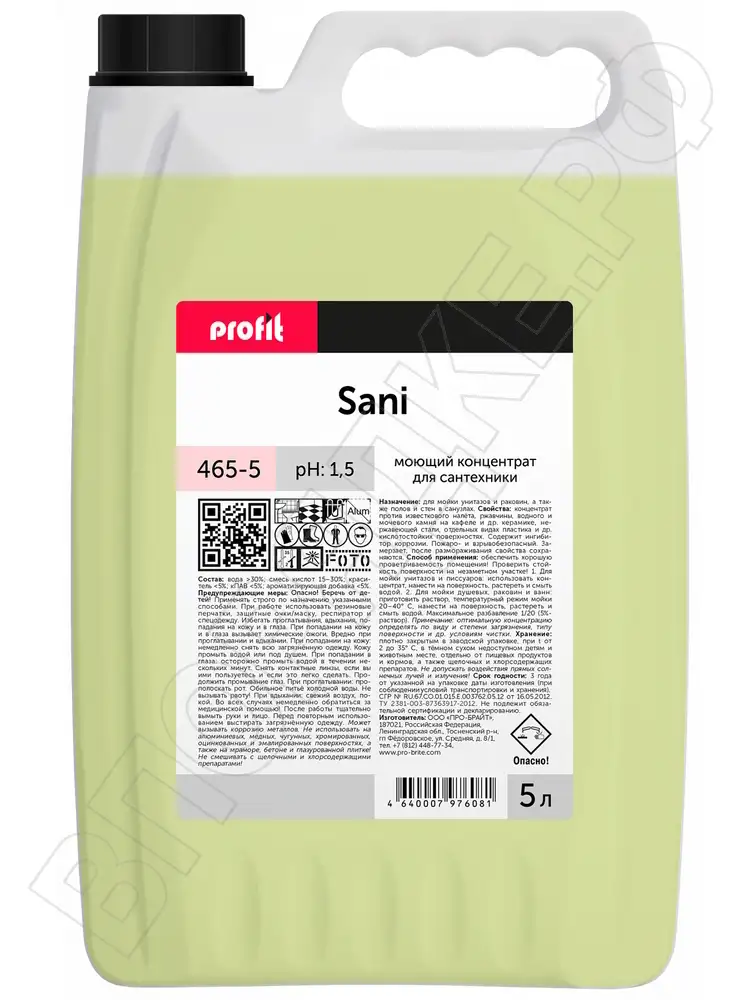 Profit Sani Моющий концентрат д/сантехники  5л