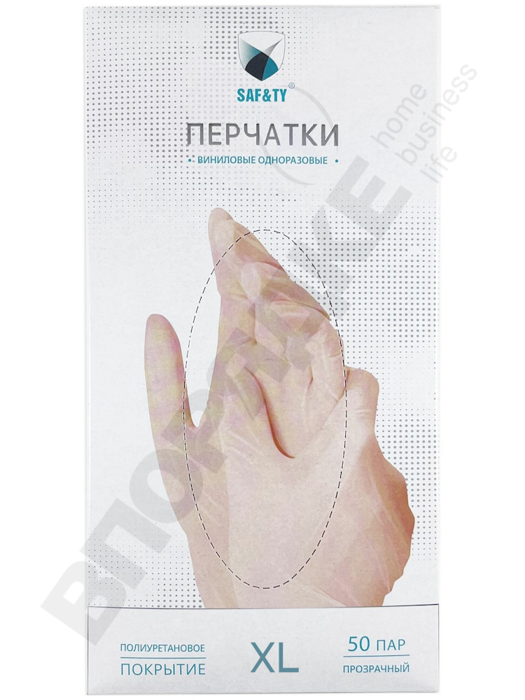 Виниловые перчатки "SAF&TY" прозрачные XL 100ш/уп