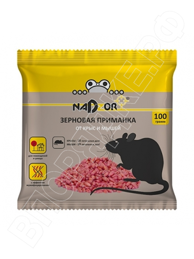 Зерновая приманка "Nadzor" от мышей и крыс 100г.